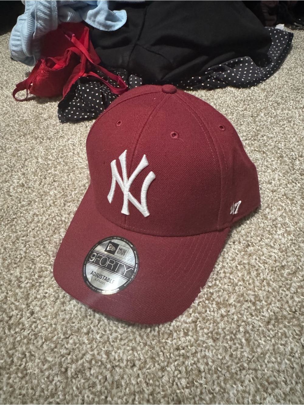 New Era Burgundy and White NY Yankees 9FORTY Adjustable Cap